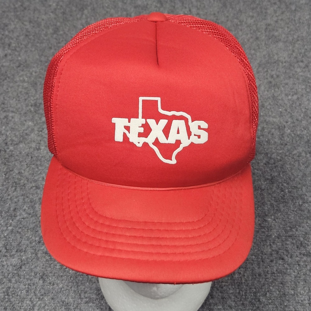 Vintage‎ Texas Trucker Hat Red Cap Mens M L Red State Logo Snapback Mesh 80s 90s